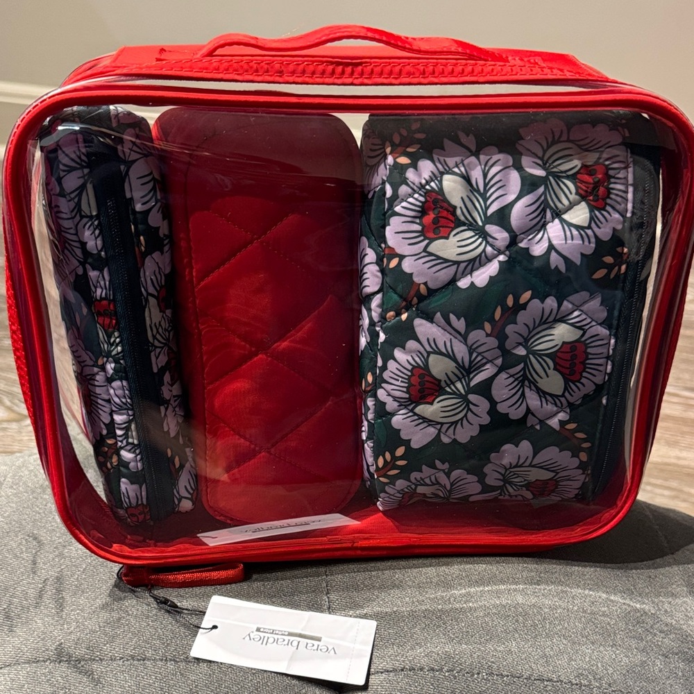 NEW Vera Bradley Red and Floral Travel Bag Set